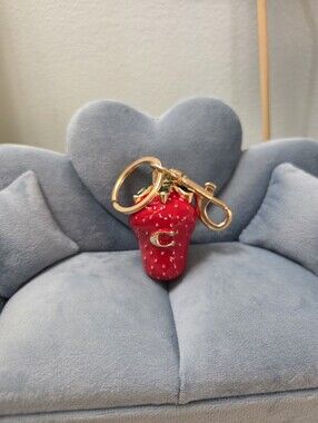 🍓 Red Enamel Strawberry C Logo Bag Charm Keychain, NEW